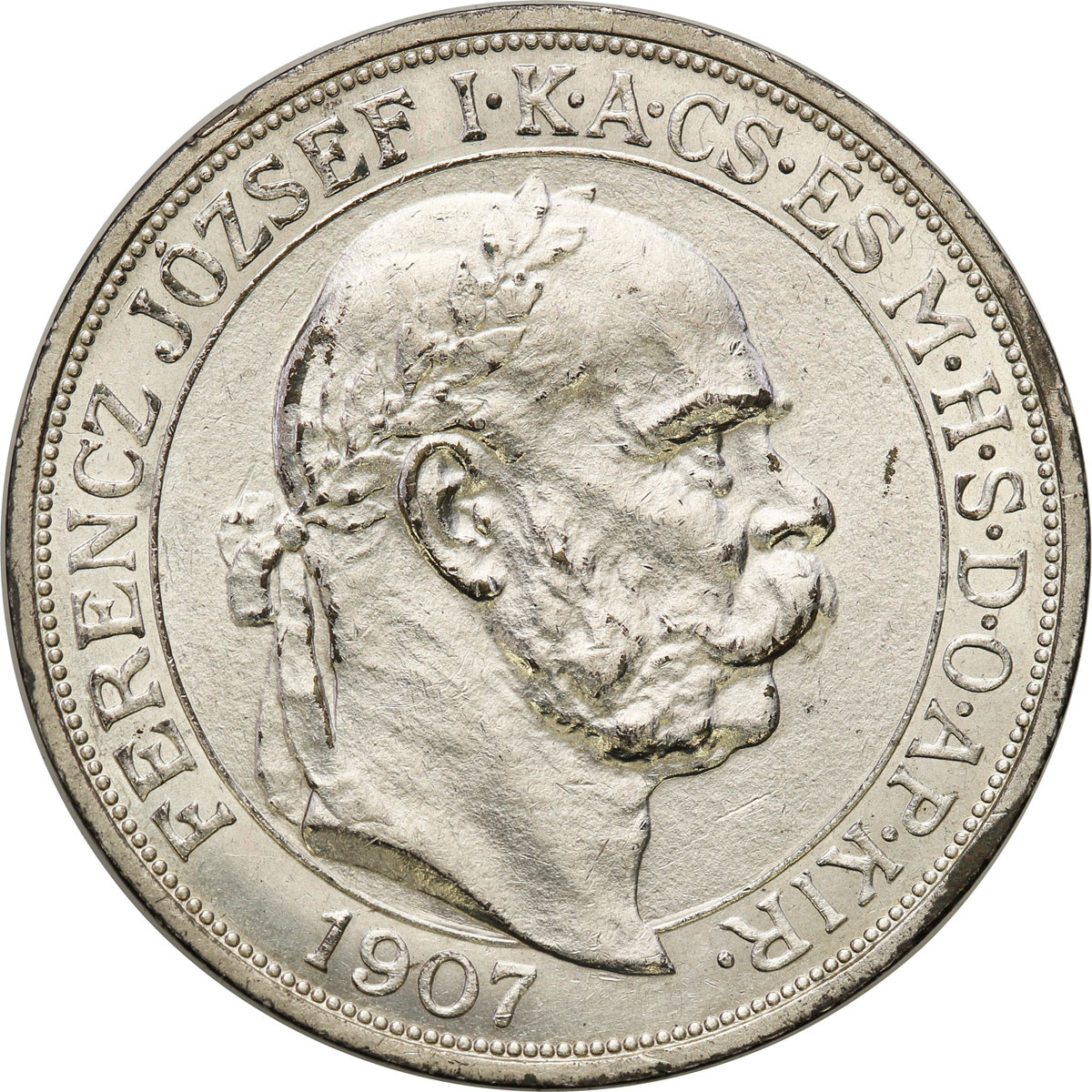 Węgry. Franciszek Józef I. 5 koron 1907 KB, Kremnica